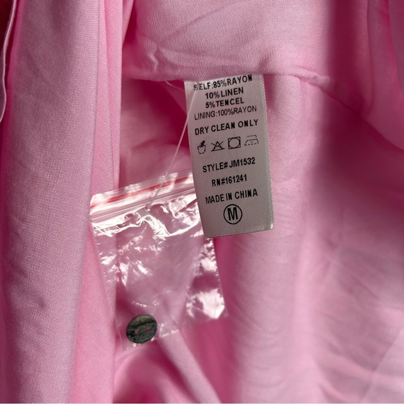 J.Marie Dress Womens M Pink Tiered Embordered Floral Lined Boho Linen Blend Midi - Picture 11 of 13